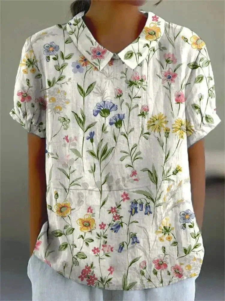 Sofia | Blouse Fleurie à Col Claudine et Poche