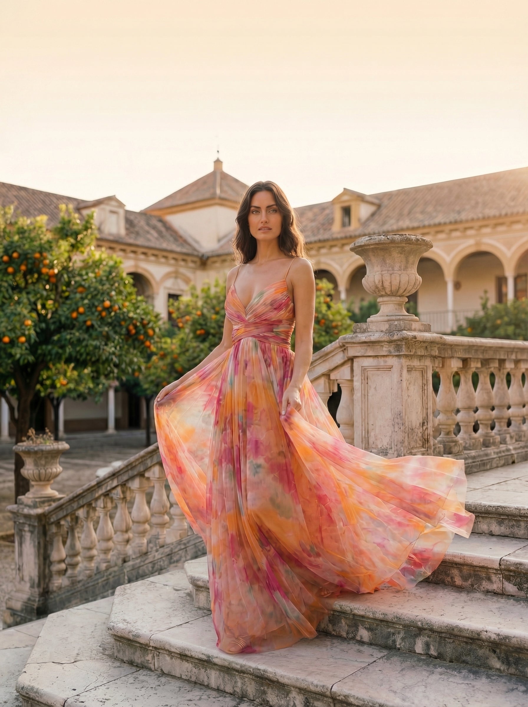 Aude | Robe Longue à Fines Bretelles et Imprimé Aquarelle