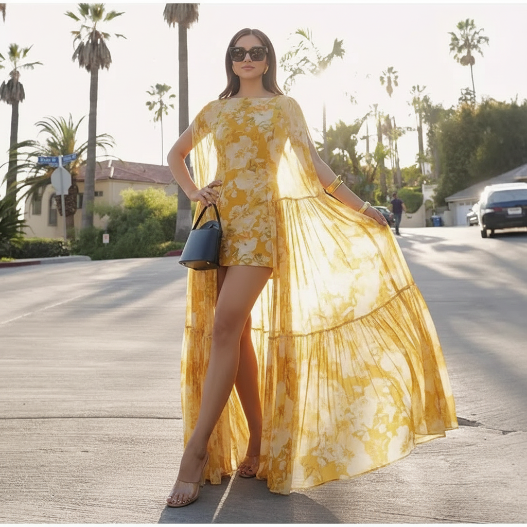 Jade | Robe Maxi avec Effet Cape