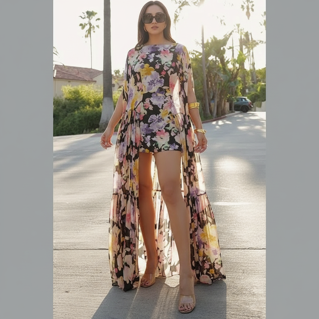 Jade | Robe Maxi avec Effet Cape
