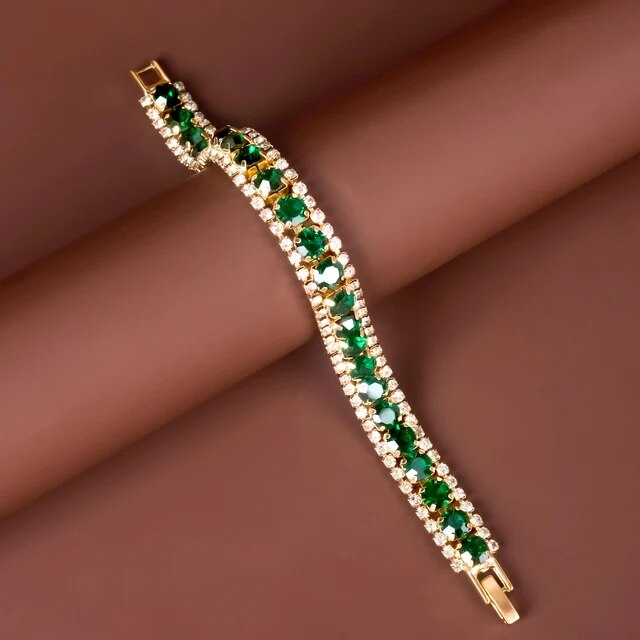 Sabine | Bracelet Doré aux Cristaux Verts