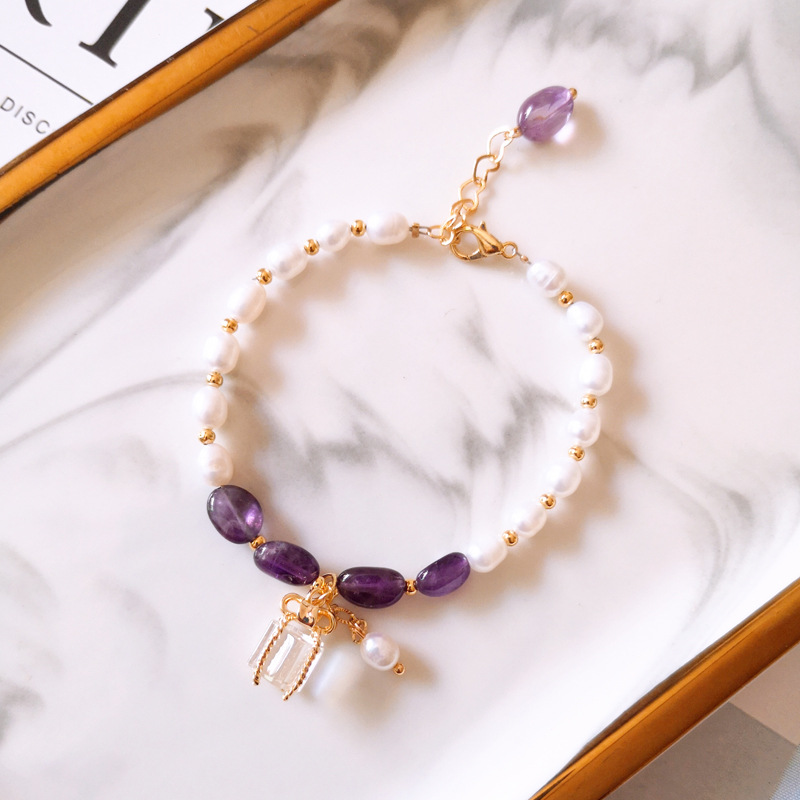 Maud | Bracelet Doré à Perles et Pierres Violettes