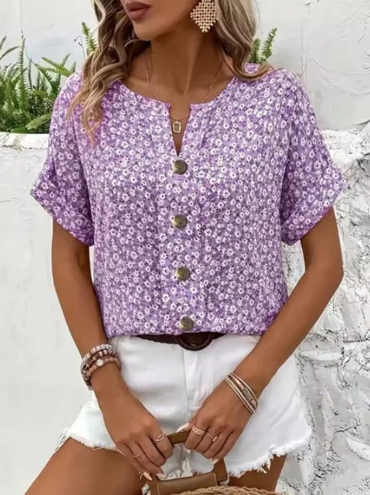 Jelena | Blouse à Fleurettes et Boutons Bois