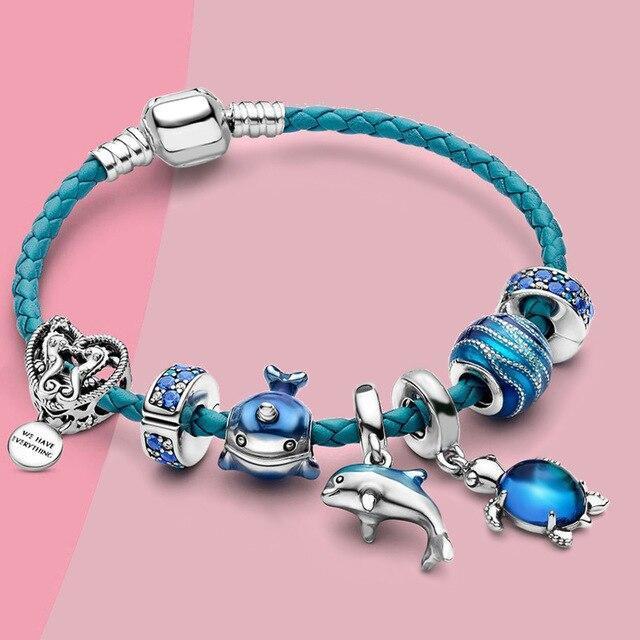 Charlène | Bracelet Style Océan avec Cuir et Charms Argentés