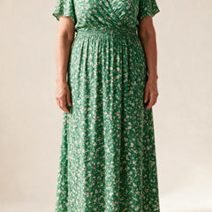 Robe Sidonie fleurie verte à imprimé vintage