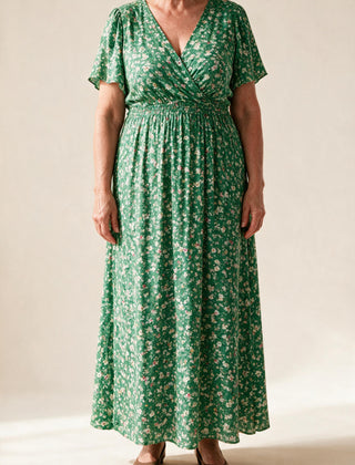 Robe Sidonie fleurie verte à imprimé vintage