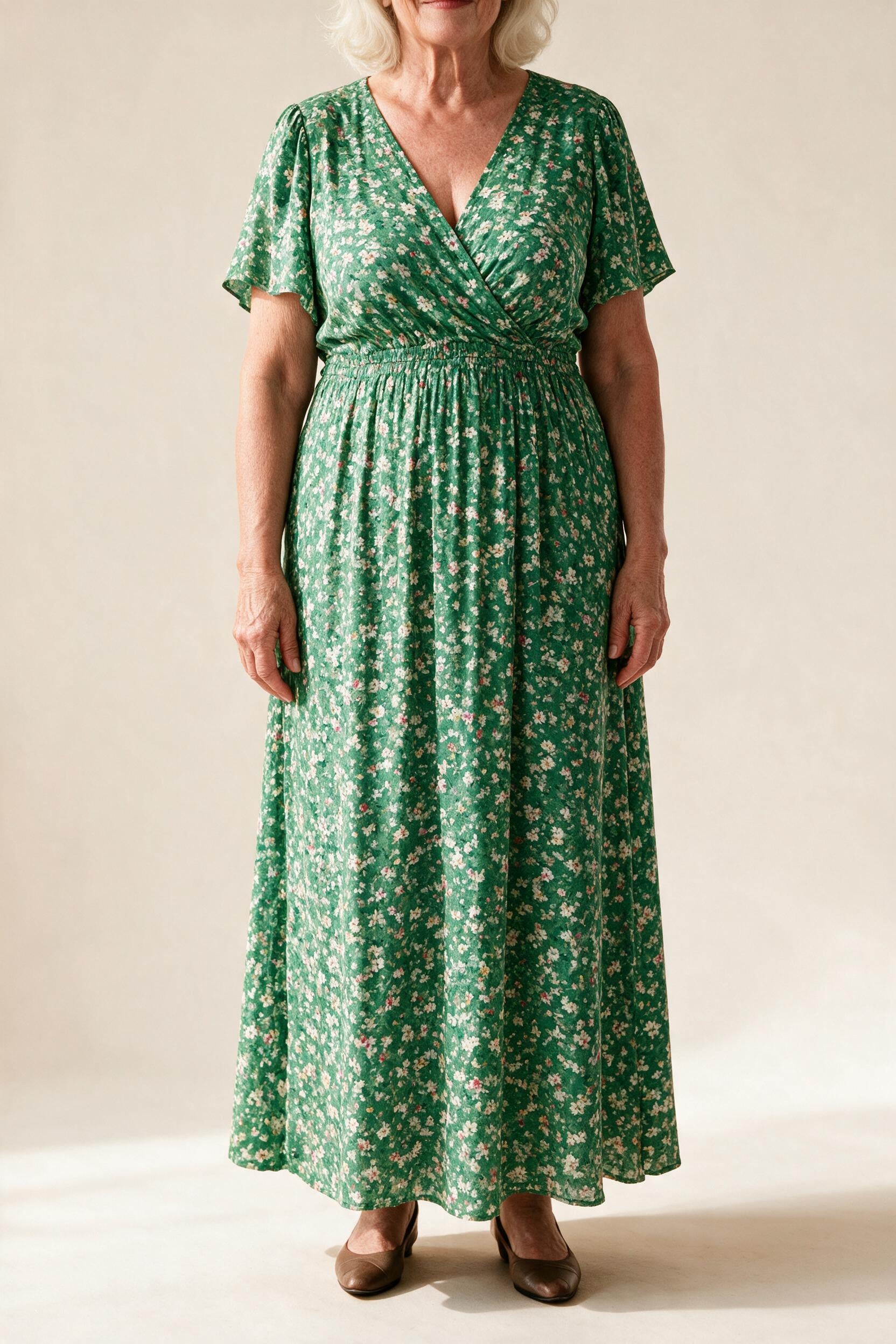 Robe Sidonie fleurie verte à imprimé vintage