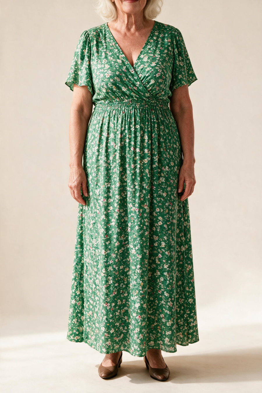 Robe Sidonie fleurie verte à imprimé vintage