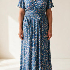 Robe Sidonie fleurie bleue à imprimé vintage