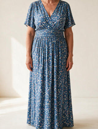 Robe Sidonie fleurie bleue à imprimé vintage