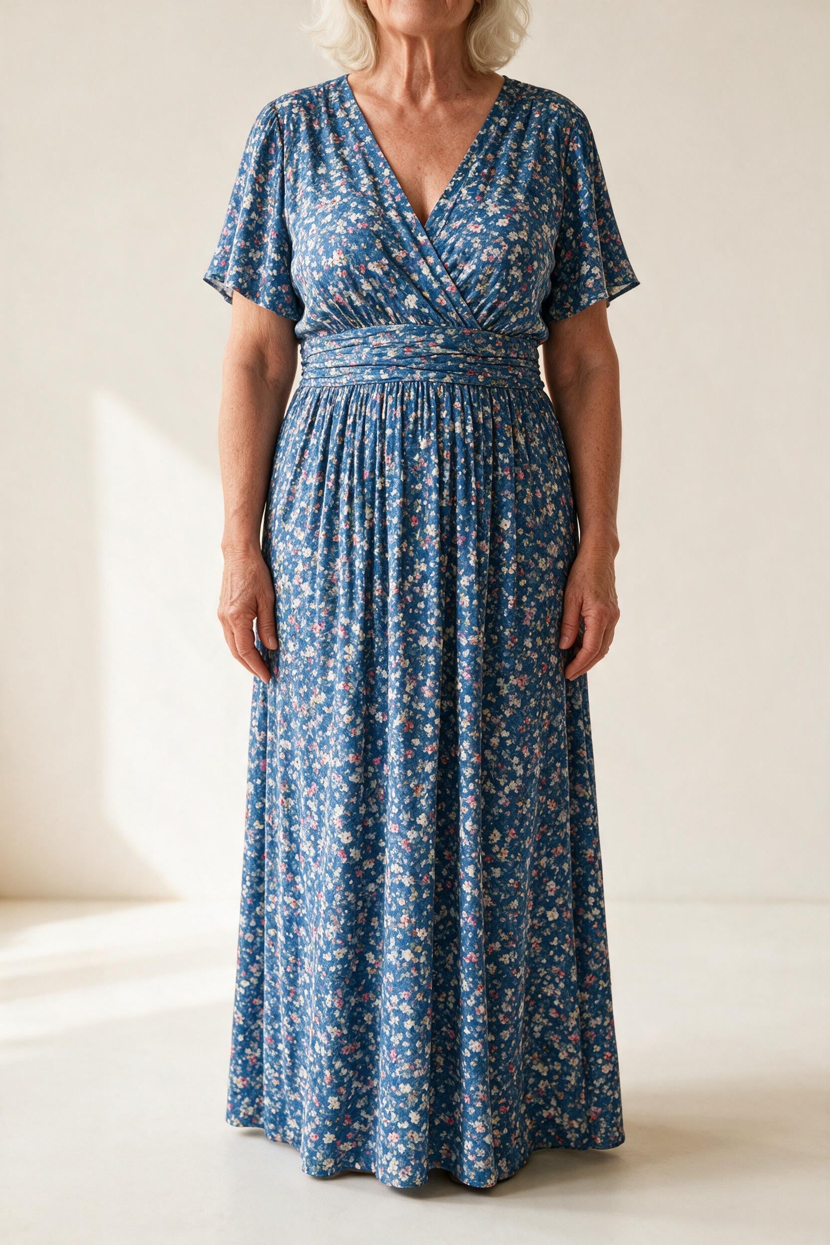 Robe Sidonie fleurie bleue à imprimé vintage