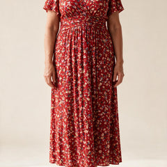 Robe Sidonie fleurie rouge à imprimé vintage