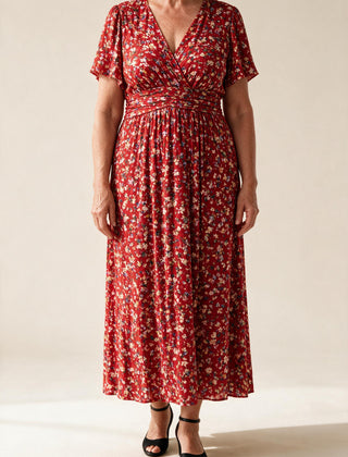 Robe Sidonie fleurie rouge à imprimé vintage