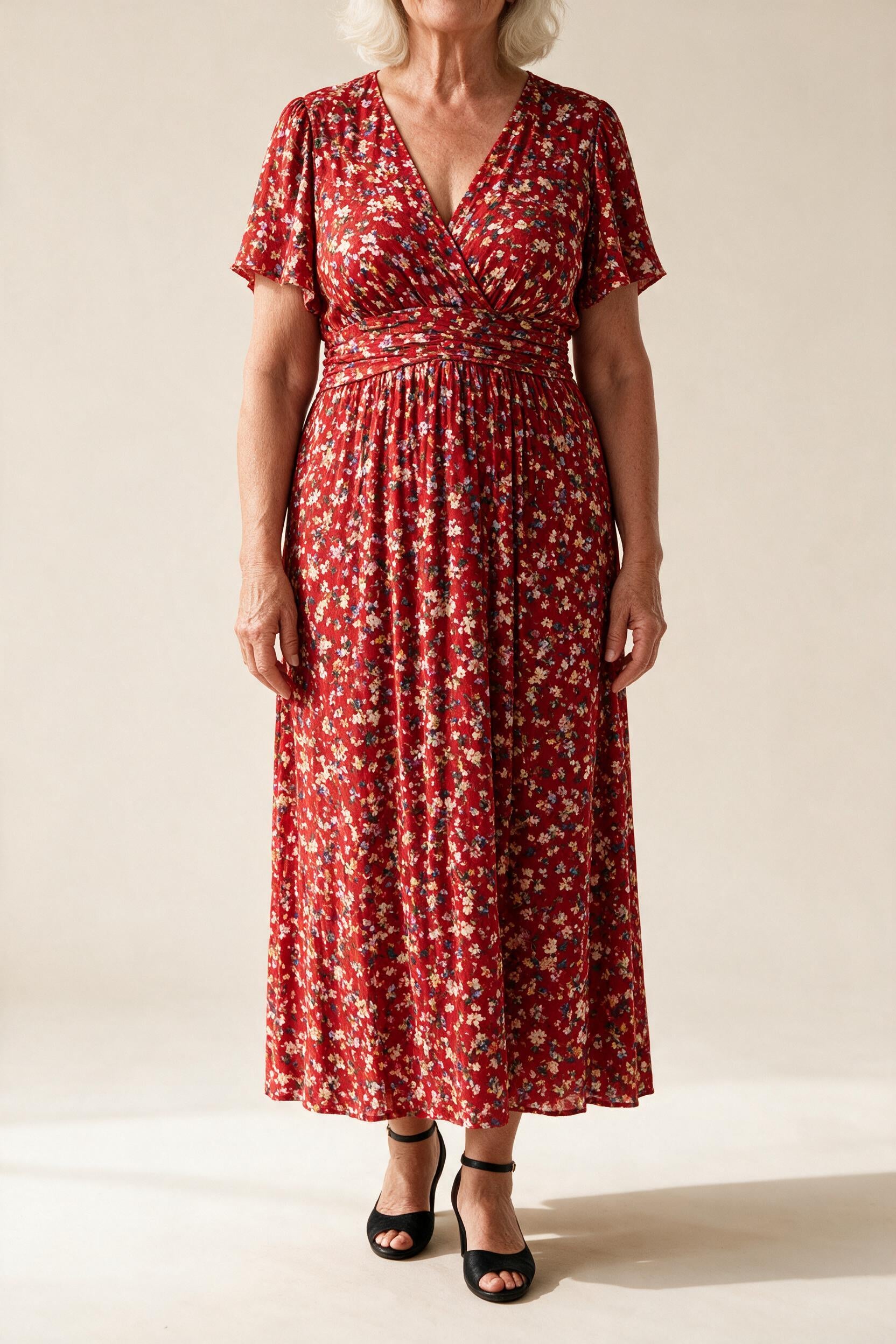 Robe Sidonie fleurie rouge à imprimé vintage