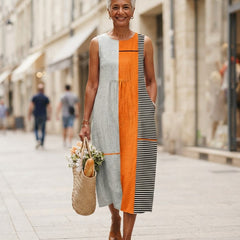 Robe midi Honorine color-block orange rue Sainte-Catherine à Bordeaux