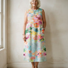 Robe midi Honorine sans manches à imprimé aquarelle multicolore