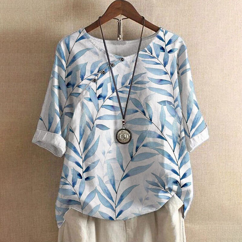 Claudine | Blouse à Imprimé Feuillage et Boutons Fantaisie