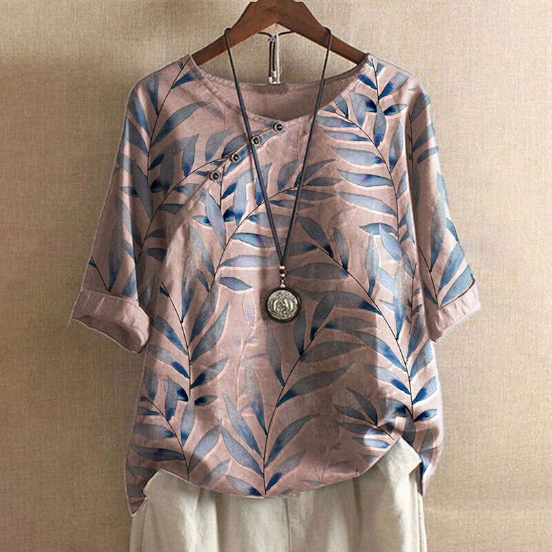 Claudine | Blouse à Imprimé Feuillage et Boutons Fantaisie