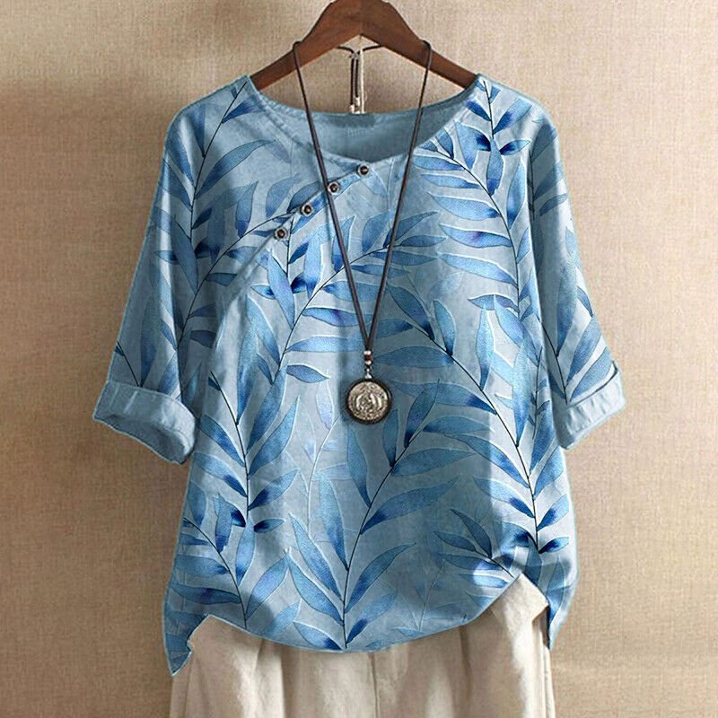 Claudine | Blouse à Imprimé Feuillage et Boutons Fantaisie
