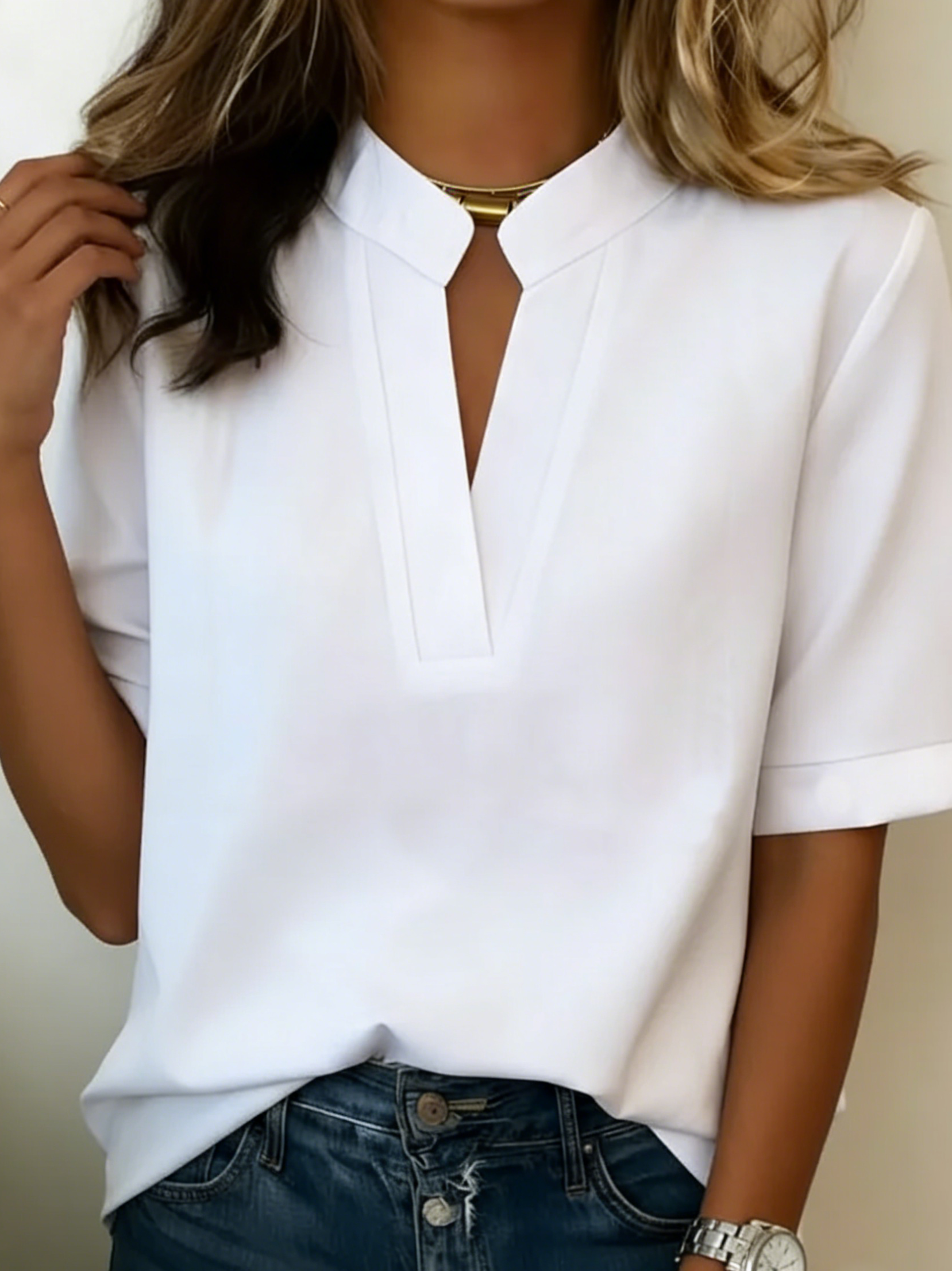 Solange | Blouse Fluide en Crêpe à Col en V Doré
