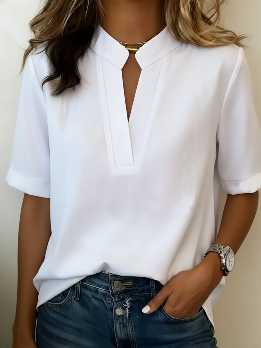 Solange | Blouse Fluide en Crêpe à Col en V Doré