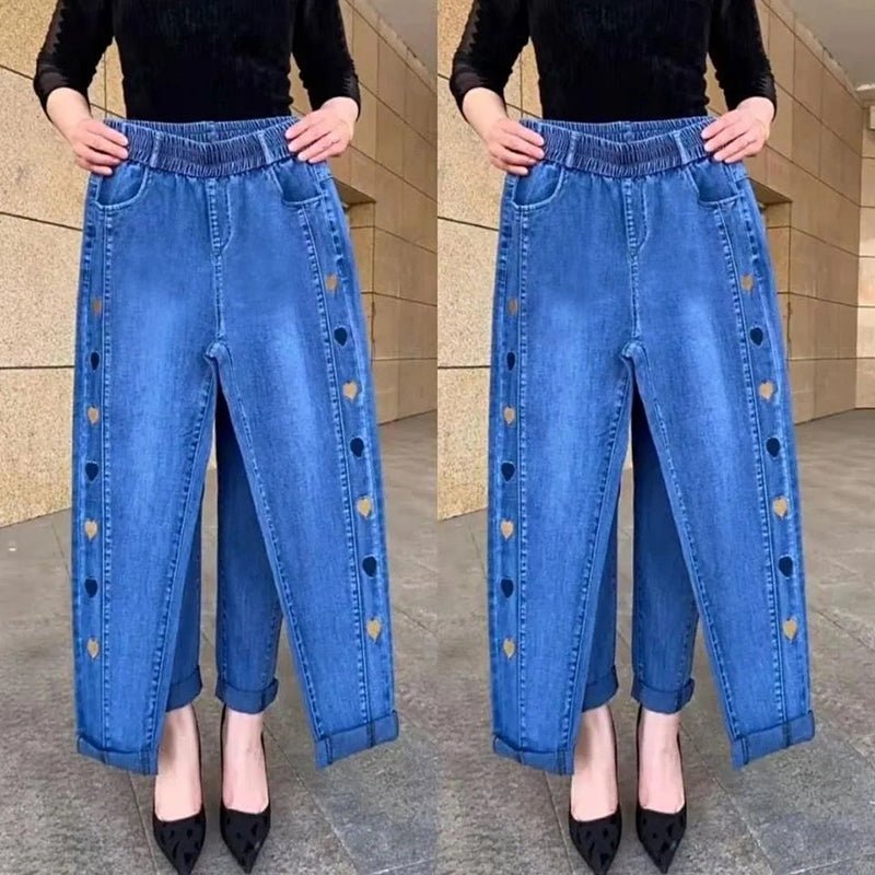 Simone | Jean Extensible avec Broderie Cœur