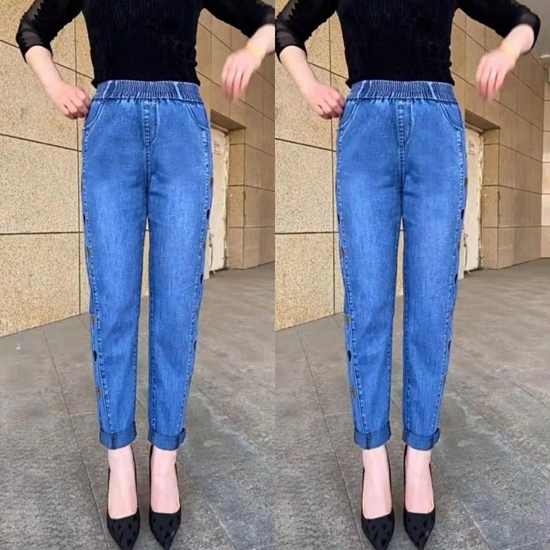 Simone | Jean Extensible avec Broderie Cœur