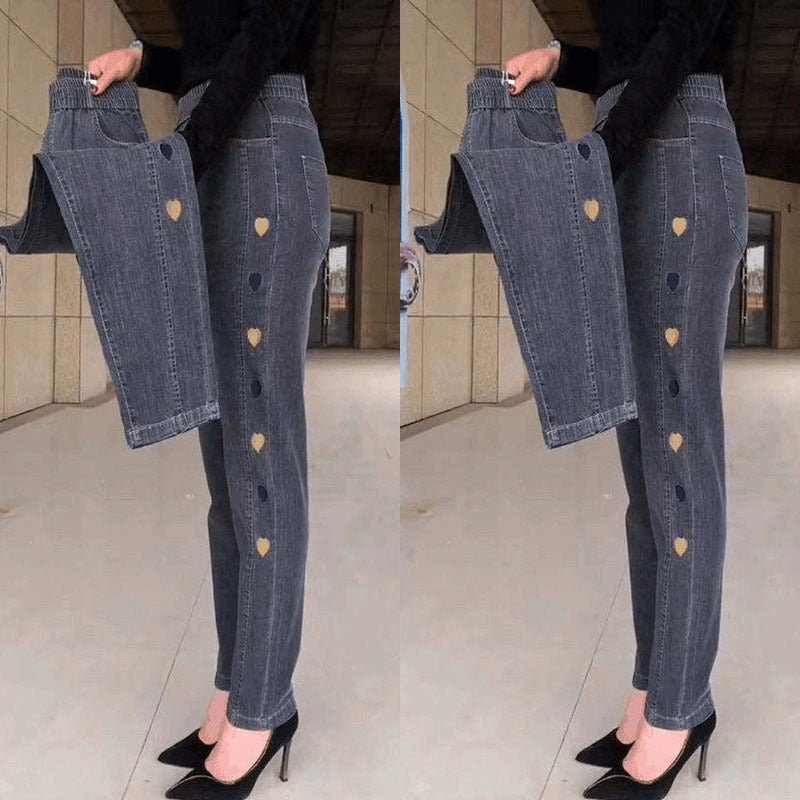 Simone | Jean Extensible avec Broderie Cœur