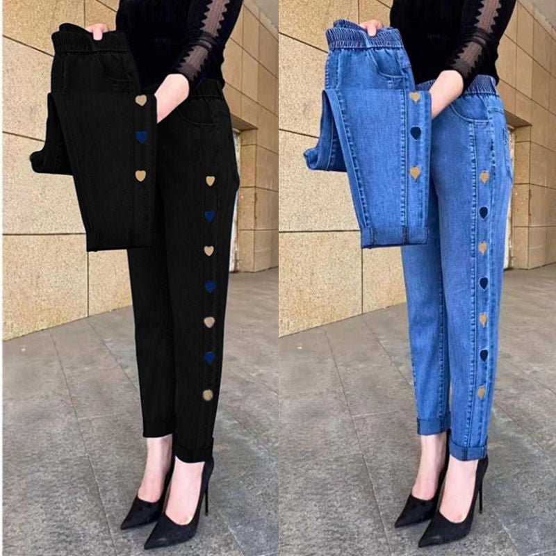 Simone | Jean Extensible avec Broderie Cœur