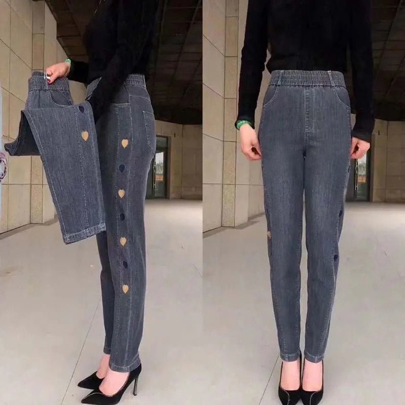 Simone | Jean Extensible avec Broderie Cœur