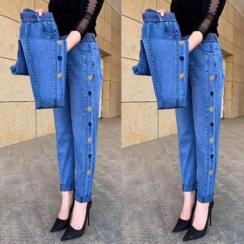 Simone | Jean Extensible avec Broderie Cœur
