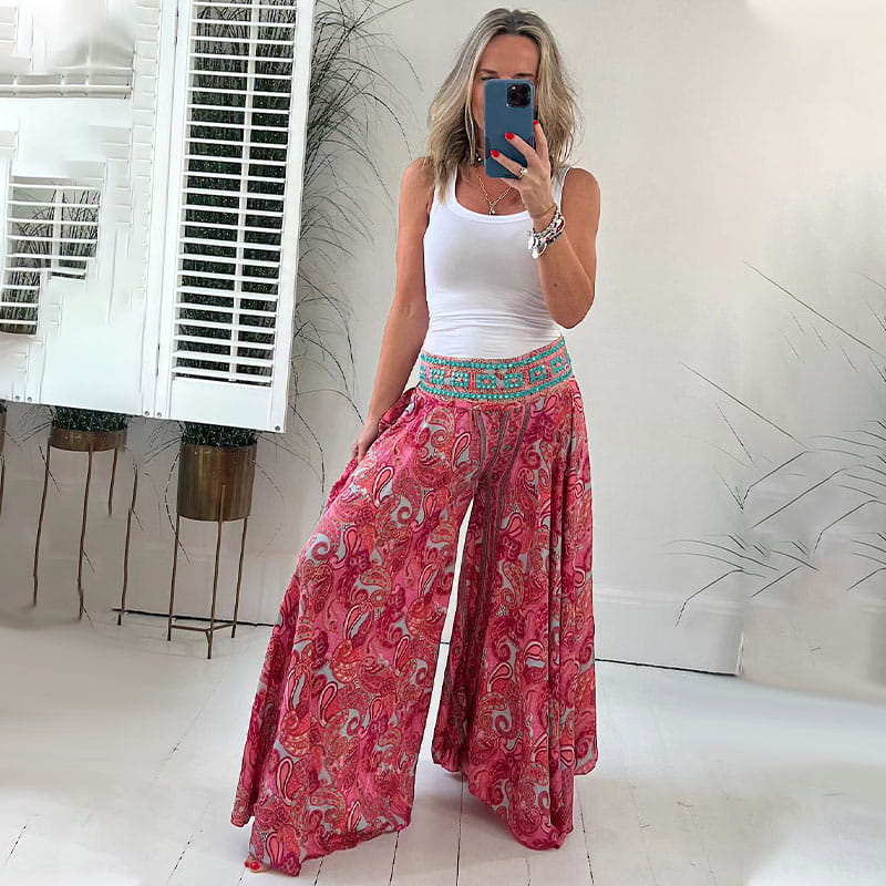 Régine | Pantalon Large à Imprimé Cachemire